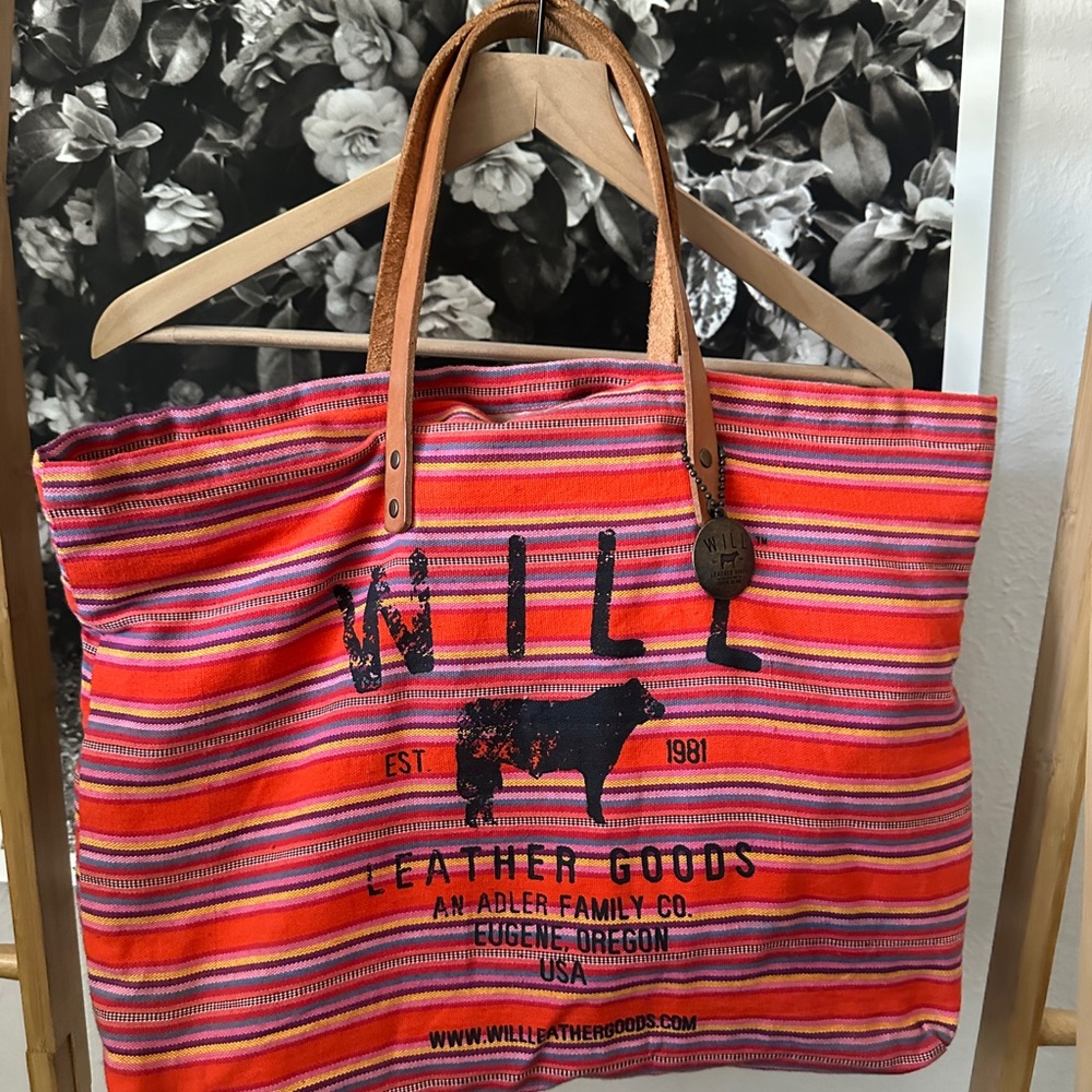 Will Leather Goods Multicolor Striped Tote — red, orange, yellow, pink